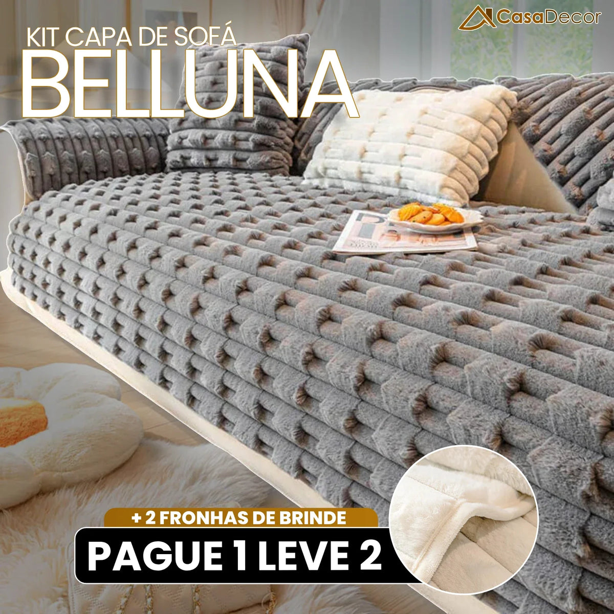 [Pague 1, Leve 2] Capa de Sofá Belluna (Durma como em um Spa de Luxo!) + BRINDE: 2 Fronhas