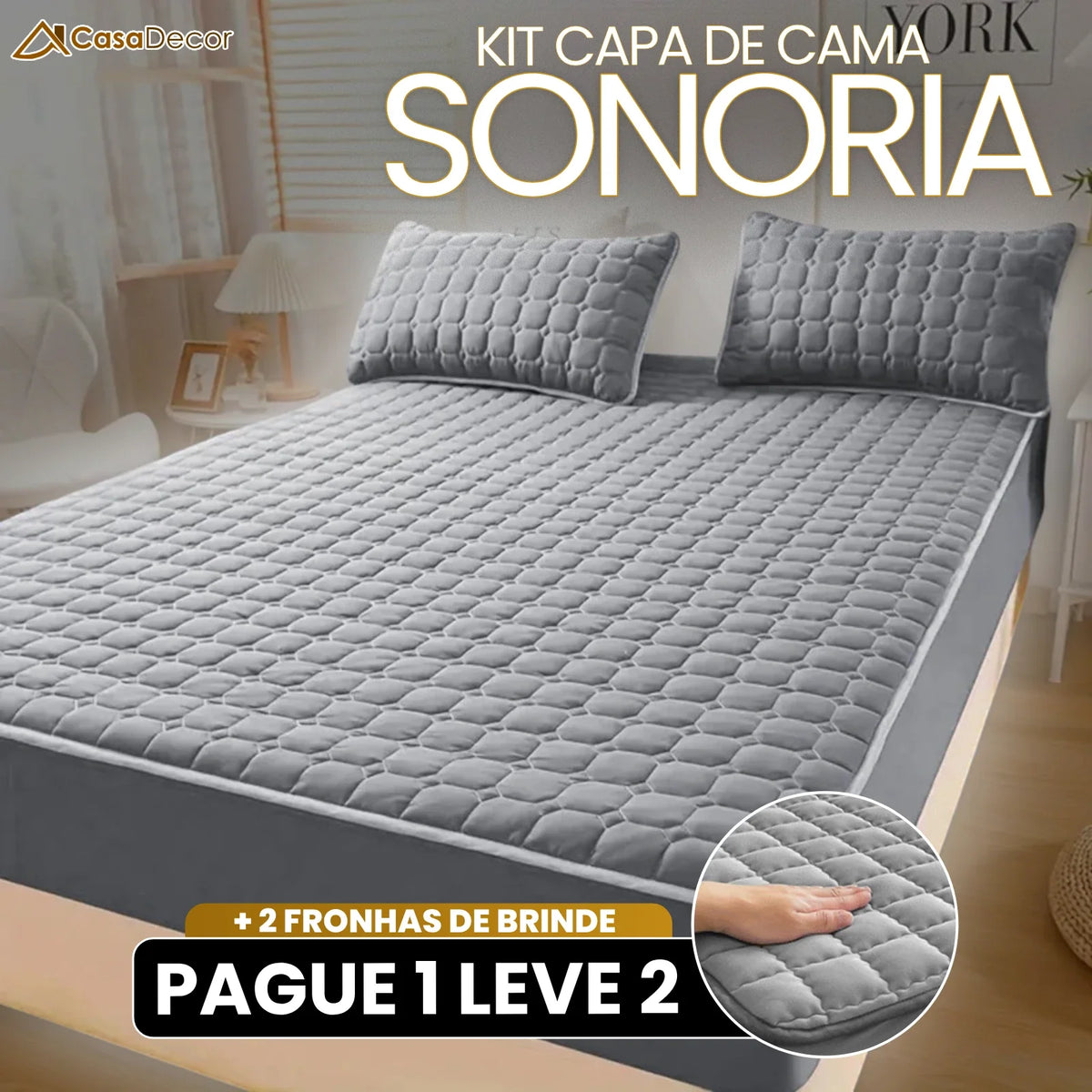 [Pague 1, Leve 2] Capa de Cama Sonoria (Conforto e Aconchego Que Você Merece!) + BRINDE: 2 Fronhas