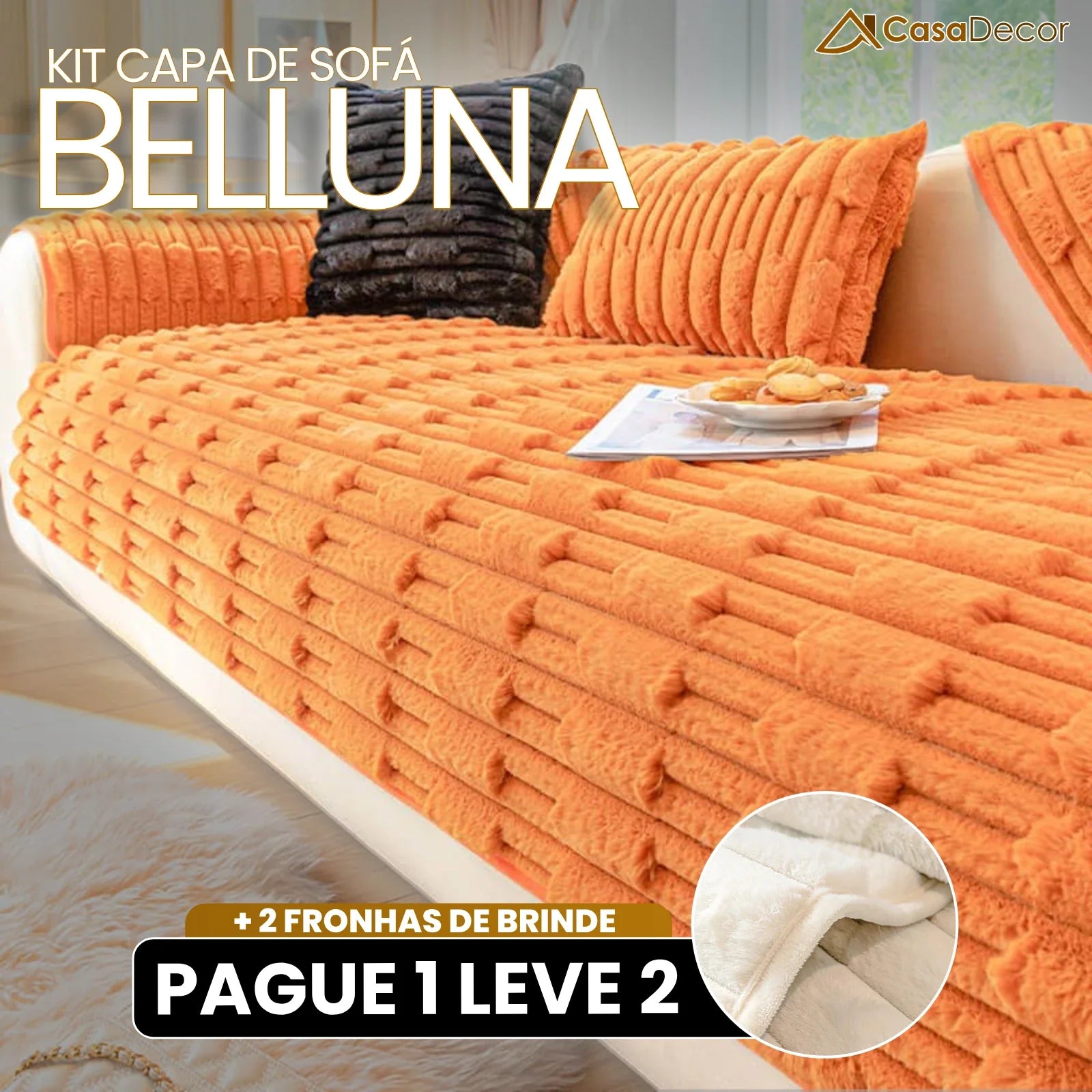 [Pague 1, Leve 2] Capa de Sofá Belluna (Durma como em um Spa de Luxo!) + BRINDE: 2 Fronhas