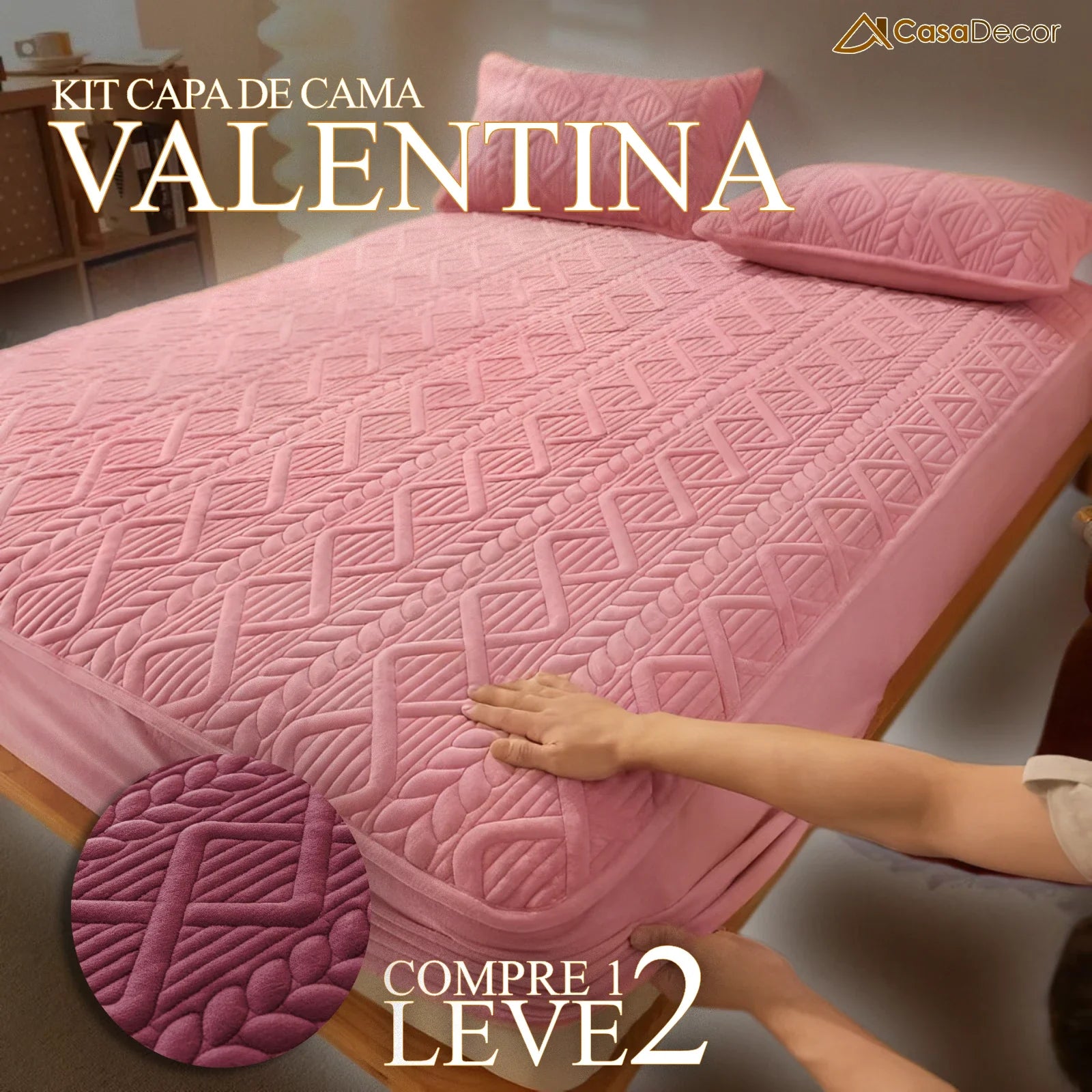 [Pague 1, Leve 2] Capa de Cama Valentina (Transforme Suas Noites com Estilo!) + BRINDE: 2 Fronhas