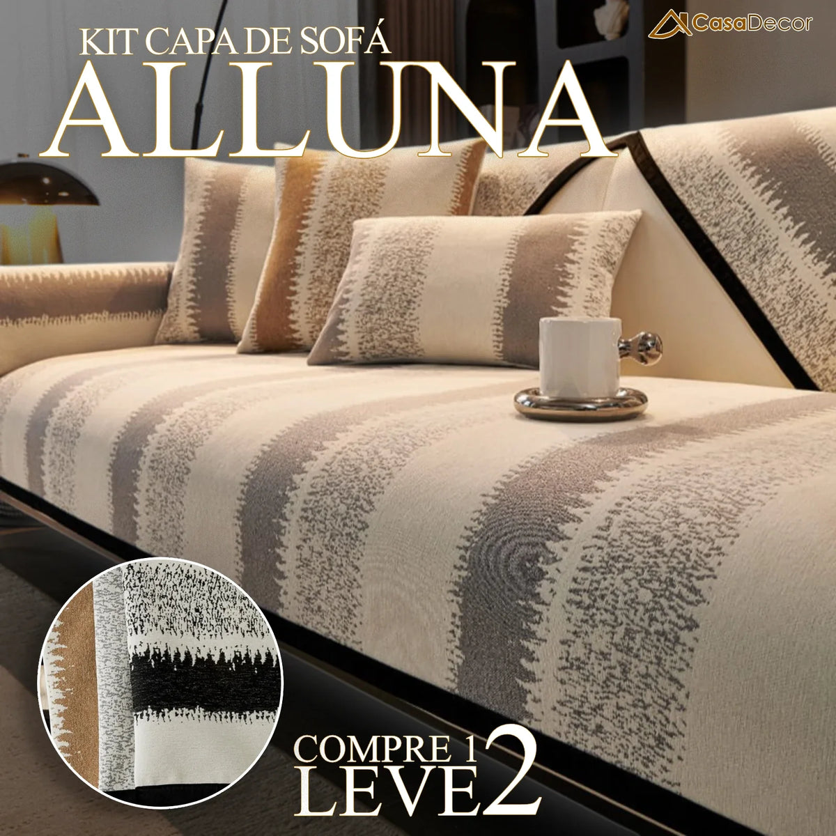 [Pague 1, Leve 2] Capa de Sofá Alluna (Conforto Luxuoso Que Te Abraça!) + BRINDE: 2 Fronhas