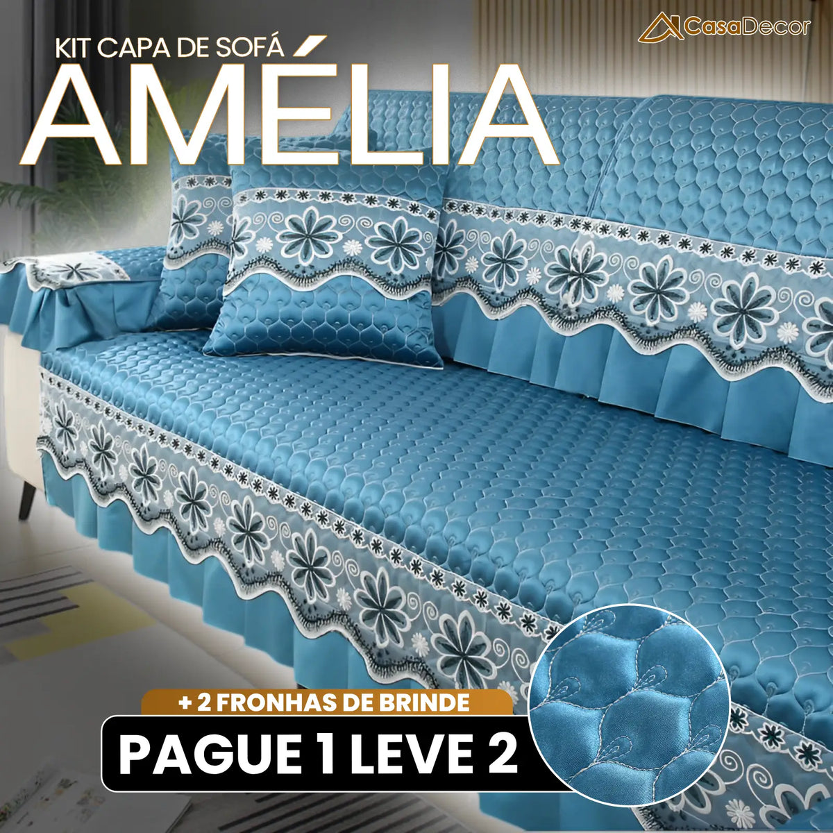 [Pague 1, Leve 2] Capa de Sofá Amélia (A Delicadeza Que Abraça Seu Sofá!) + BRINDE: 2 Fronhas