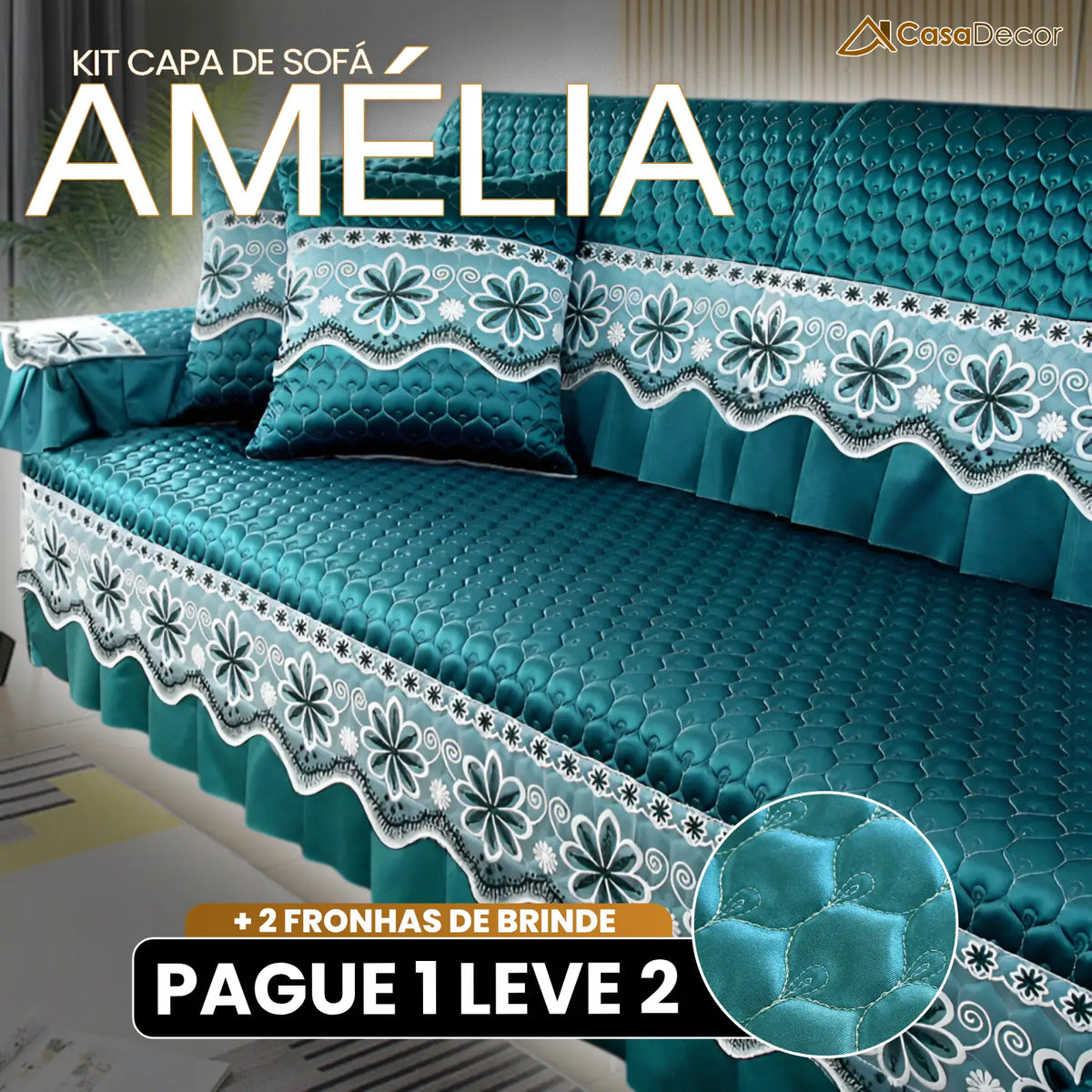 [Pague 1, Leve 2] Capa de Sofá Amélia (A Delicadeza Que Abraça Seu Sofá!) + BRINDE: 2 Fronhas