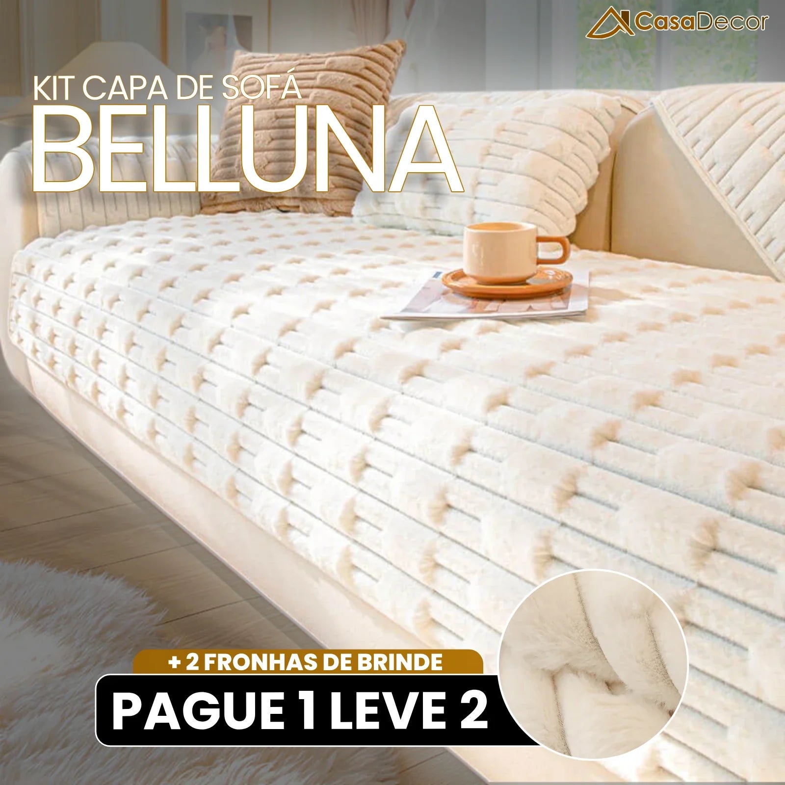 [Pague 1, Leve 2] Capa de Sofá Belluna (Durma como em um Spa de Luxo!) + BRINDE: 2 Fronhas