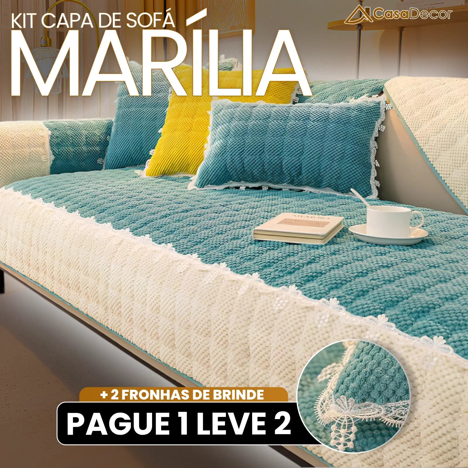 [Pague 1, Leve 2] Capa de Sofá Marília (Beleza e Conforto Que Abraçam Seu Sofá!) + BRINDE: 2 Almofadas