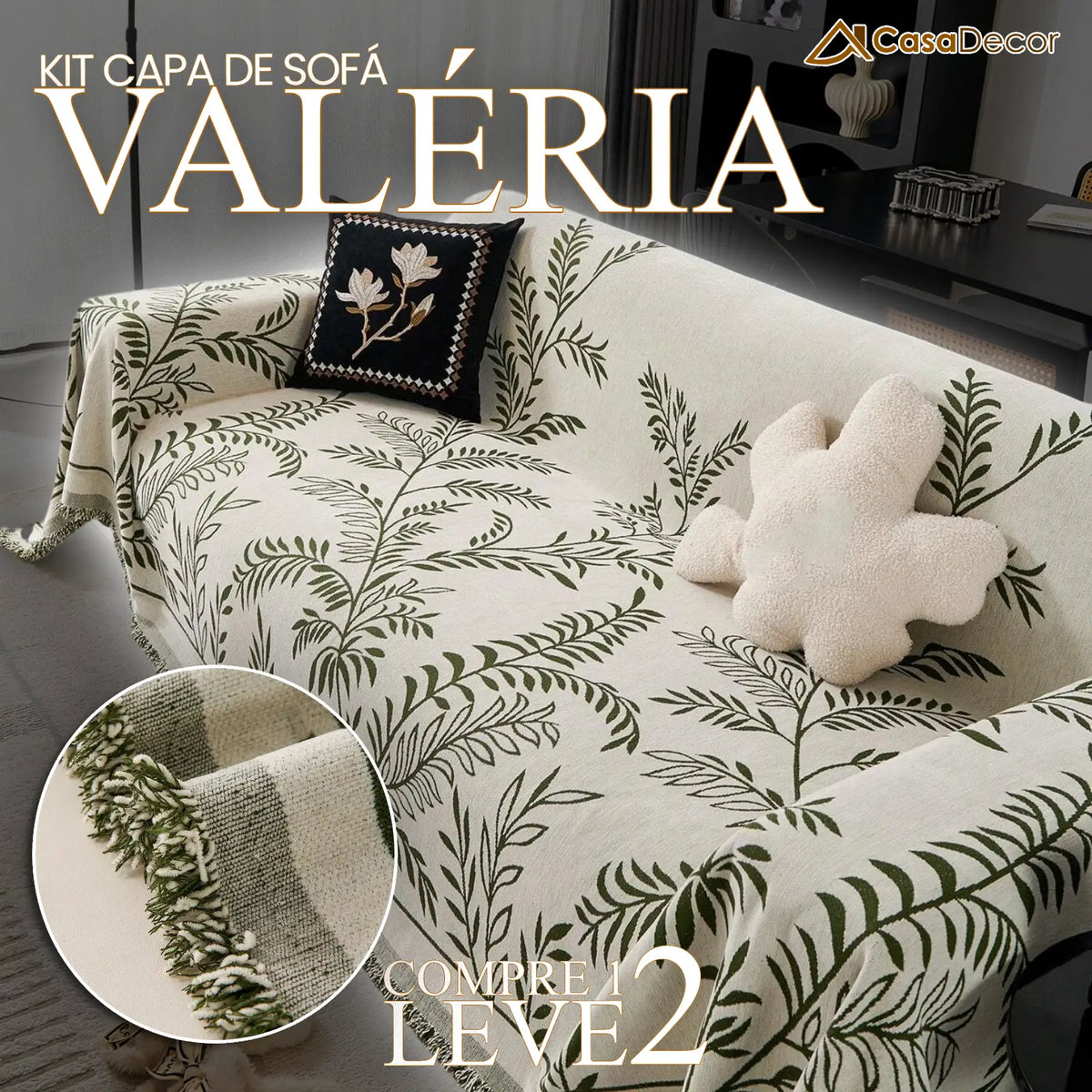 [Pague 1, Leve 2] Capa de Sofá Valéria (Elegância e Conforto Que Acolhem Seu Sofá!) + BRINDE: 2 Almofadas